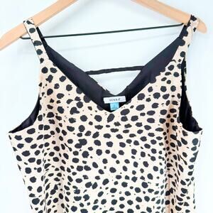 Leopard Print Satin Cami Tank Top Large V-Neck Animal Print Sleeveless Chic Date